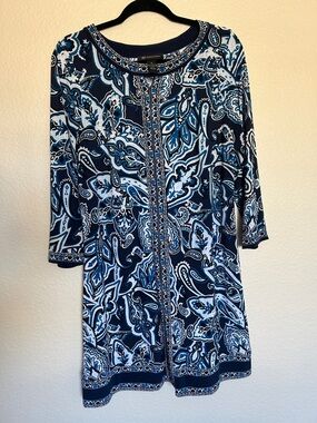 Navy & White Paisley Shift Dress